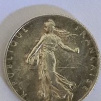 Сребърни 2 френски франка 1918г., снимка 2 - Нумизматика и бонистика - 45435787