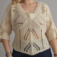 Лек и мек плетен пуловер блуза топ на дупки с V-образно деколте L XL размер, снимка 5 - Блузи с дълъг ръкав и пуловери - 45792463