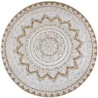 vidaXL Плетен килим от юта с принт, 90 см, кръгъл（SKU:245339, снимка 1 - Килими - 45913069