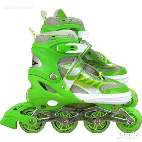 Ролери регулируеми 34-37 номер със светещи колела, Зелени /20010601/ , снимка 1