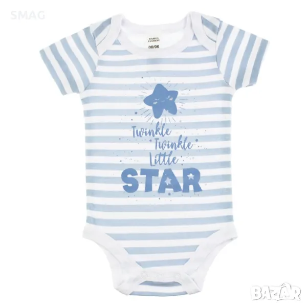 Бебешко боди от памук с къс ръкав, бели сини райета, звезда Twinkle Twinkle Little star S_1233511, снимка 1