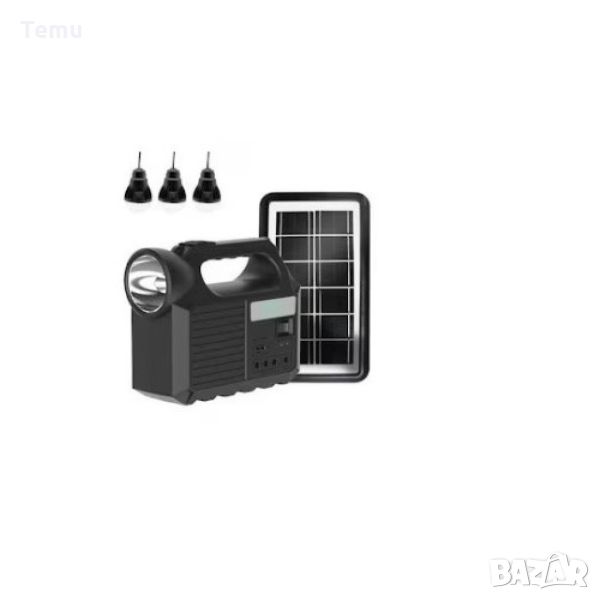 Комплект със соларен панел, фенерче, 3 крушки, USB, снимка 1