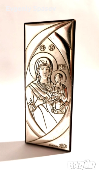 Италианска Сребърна Икона Дева Мария с детето Исус стояща или за закачване на стена., снимка 1
