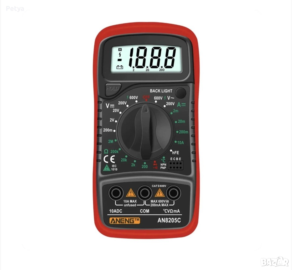 Токов мултицет, DC/AC, постоянен ток, съпротивление, 6.9 x 13.8 x 3.1 cm, многоцветен, снимка 1