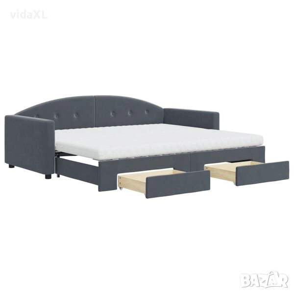 vidaXL Канапе с изтеглящо легло и чекмеджета тъмносиво 90x200см кадифе(SKU:3197374), снимка 1