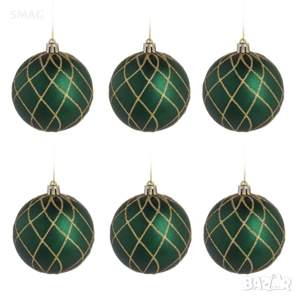 Комплект коледни топки зелени с брокат Ø6 см_1241031, снимка 1