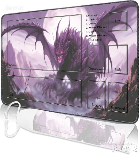 Nkddert MTG Playmat, 60 x 35 см подложка с дракон за MTG и други игри с карти, противоплъзгаща се, снимка 1