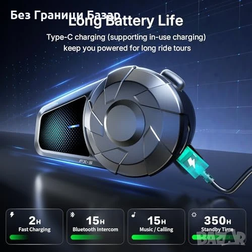 Ново Мото Bluetooth Хендсфри Интерком 2 Райдъра IP67 FX-S FXSPORTS, снимка 1