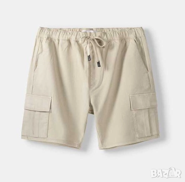 Мъжки карго бермуди Bershka, 78% памук, 20% полиестер, Бежови, L, снимка 1