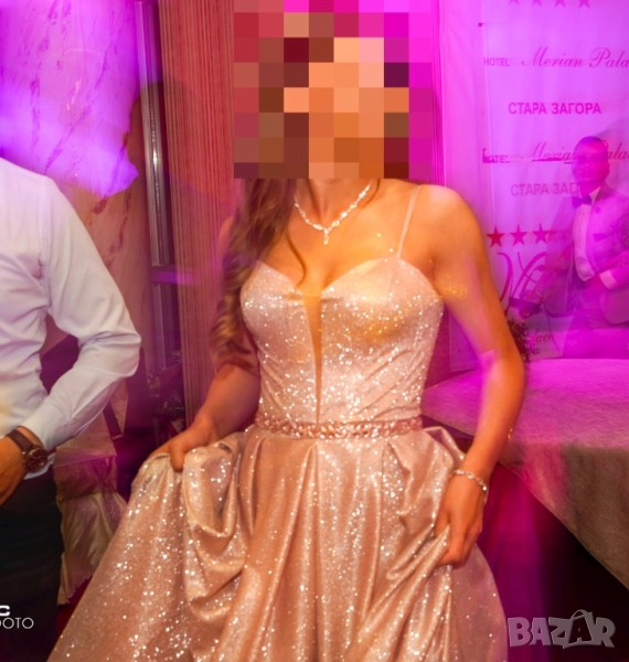 Официална рокля в розов брокат цвят, снимка 1