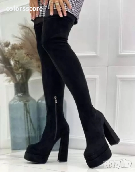 Чизми на ток - черен велур - VSB1, снимка 1