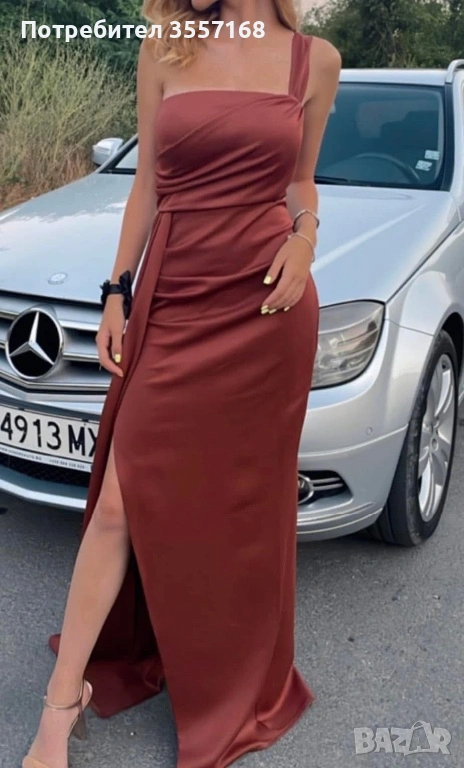 Официална сатенена рокля за специален повод, снимка 1