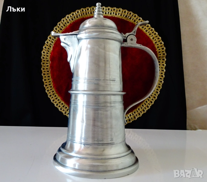 Кана от калай,калаена кана с капак,средновековен дизайн. , снимка 1