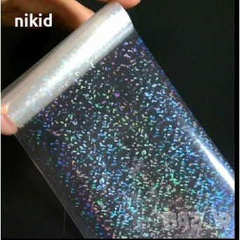 холограмно лазер мини стъкълца и пъстро трансферно фолио лента за нокти маникюр 100cmx4, снимка 1