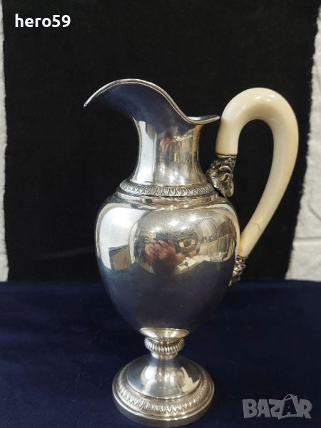Сребърна кана с дръжка от слонова кост, сребро 800,вместимост 500мл.сребърна чаша, снимка 1