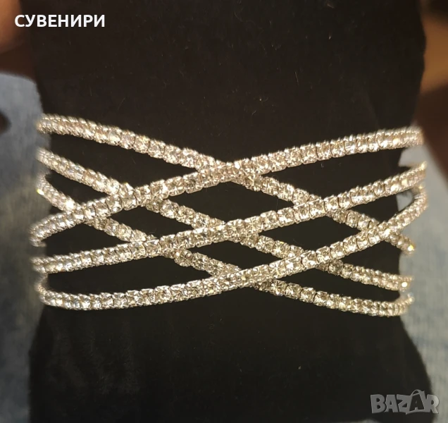 Дамска широка гривна с изкуствени цирконий , снимка 1