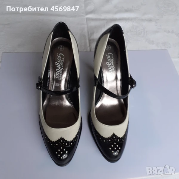 Дамски обувки с висок ток в черно и млечно бяло., снимка 1