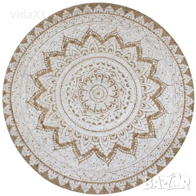 vidaXL Плетен килим от юта с принт, 90 см, кръгъл（SKU:245339, снимка 1