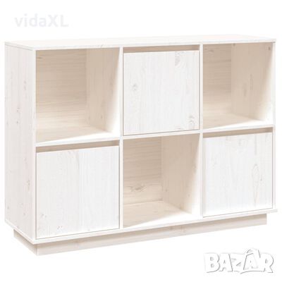 vidaXL Сайдборд, бял, 110,5x35x80 см, бор масив(SKU:814355