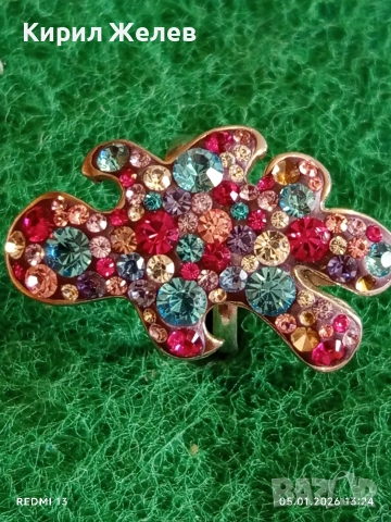 Модерен Арт сребърен пръстен декориран с Аквамарин и Робини изящен скъпоценен 51804, снимка 2 - Пръстени - 52987162