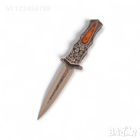 Сгъваем нож с гравирана дръжка и острие тип кама 95x230, снимка 5 - Ножове - 51435054