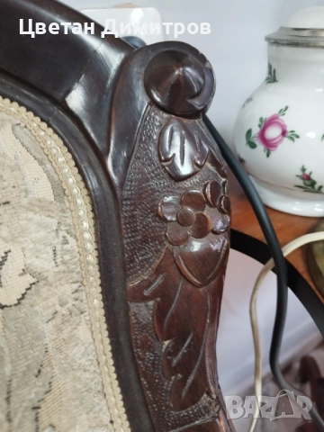 Антикварен френски ръчно резбован бароков диван тройка , снимка 8 - Дивани и мека мебел - 52292688