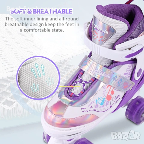 Ролкови кънки Hikole за момичета с 4 колела с ярки, регулируеми, дишащи 35-39 номер, снимка 4 - Други спортове - 54159809