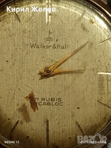 Стар механичен часовник мъжки Walker Hall рядък за КОЛЕКЦИЯ 51465, снимка 3 - Антикварни и старинни предмети - 52334512
