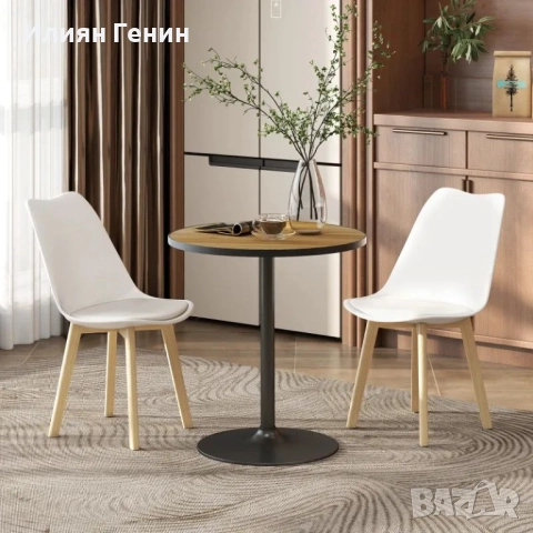 Кръгла трапезна маса HOMCOM, дъбов вид, снимка 7 - Маси - 51873700