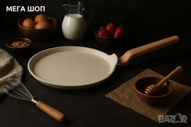 Тиган за палачинки Voltz Nice, 26x1.5см., Кован алуминий, Мраморно покр., Индукция, Кремав меланж, снимка 2 - Съдове за готвене - 50192921