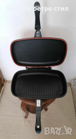 Двоен грил тиган с два вида плочи с незалепващо покритие за лесно и бързо приготвяне на храната. , снимка 4 - Съдове за готвене - 52289995