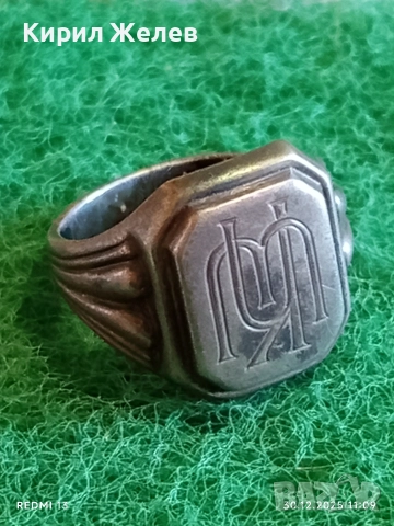 Старинен сребърен пръстен печат с монограм майсторска изработка 51816, снимка 3 - Пръстени - 52934381