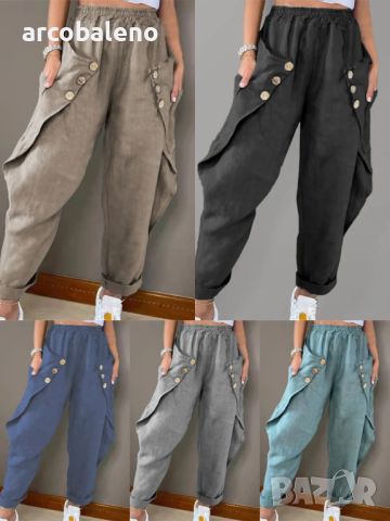 Дамски ежедневни панталони с джоб и копчета на талията, 5цвята 