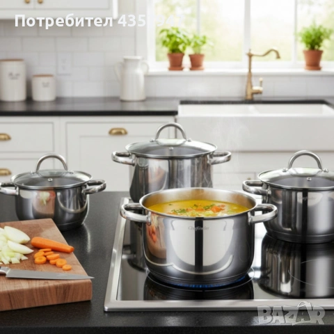 Комплект тенджери Cheffinger – 8 части от инокс с капаци, подходящи за всички видове котлони, снимка 5 - Съдове за готвене - 53156613