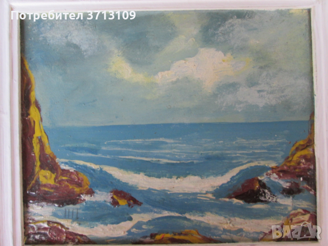 Картина-море, масло ,картон 29х24см., снимка 2 - Картини - 45055605