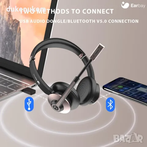 НОВИ! Earbay Bluetooth слушалки с микрофон, Noise Canceling с USB ключ, снимка 6 - Слушалки и портативни колонки - 47921122