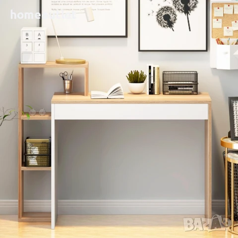 ПРОМОЦИЯ Бюро с компактен размер и отворени рафтове за съхранение 10CXWLBD-110WT, снимка 3 - Бюра - 50768504