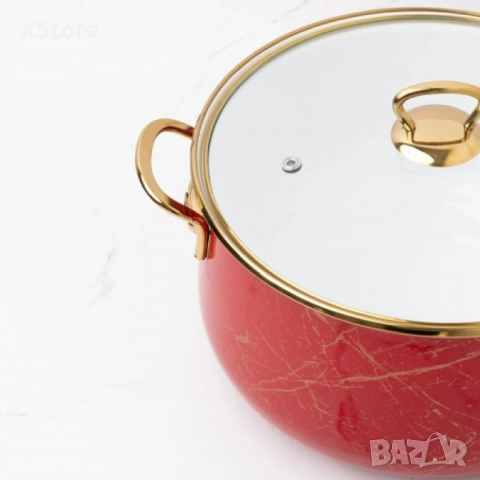 Тенджера Goldmann GM 8017-26R, 26x16см.\8.5л., Емайл, Индукция, Червена, снимка 3 - Съдове за готвене - 52496791