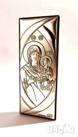 Италианска Сребърна Икона Дева Мария с детето Исус стояща или за закачване на стена.