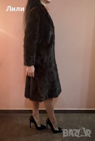 Стилно Палто от визон/норка, тъмнокафяв, супер запазено, средна дължина, снимка 5 - Палта, манта - 43283660