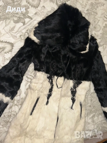 Черно и бяло палто от заешки косъм, изцяло естествено, снимка 3 - Палта, манта - 53157375