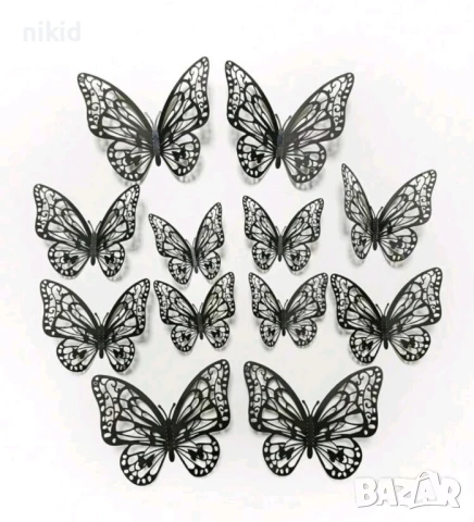 3D 12 бр pvc Черно бели самозалепващи пеперуди декорация за стена и мебел, снимка 7 - Декорация за дома - 21168736