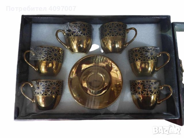 Луксозен комплект за кафе 6 бр. чаши + 6 бр. чинийки, снимка 1 - Чаши - 46396132