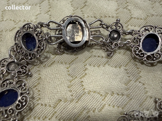 Сребърна гривна с естествени камъни - Лапис Лазули. №8009, снимка 7 - Гривни - 53947215