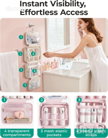 BAGSMART Висяща тоалетна чанта с кука, водоустойчива пътна тоалетна чанта, снимка 3 - Чанти - 53934627