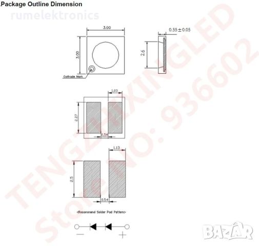 Led smd светодиоди 3030, 2W, 6V за подсветка на тв TCL синя светлина, снимка 3 - Части и Платки - 45571168