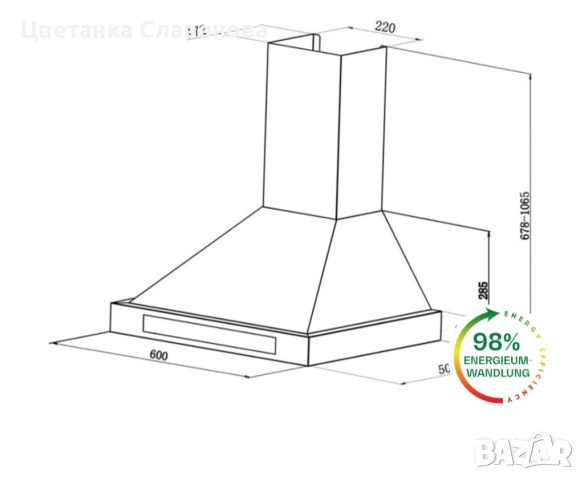 Продавам ZELDA абсорбатор неръждаема стомана вентилатор 60см стенен монтаж 620 M³/ч тъч таймер, снимка 6 - Абсорбатори - 45419260