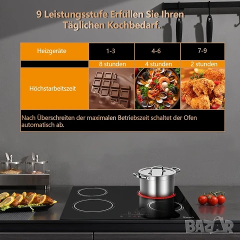 Стъклокерамичен плот за вграждане 4 зони 60см 6000W, Disaenvir, снимка 6 - Печки, фурни - 53294692