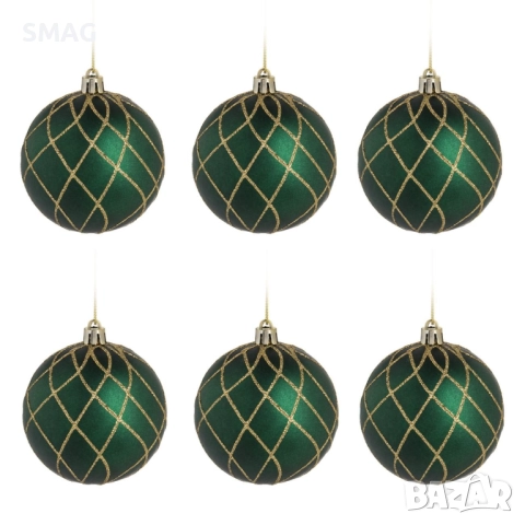 Комплект коледни топки зелени с брокат Ø6 см_1241031