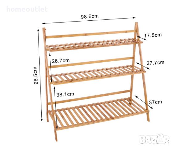 Стойка за цветя - UNHO 8FNZ100-G1 - естествен бамбук, снимка 4 - Други - 46671313